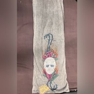 ED HARDY mock-denim graphic scarf with skulls and flowers